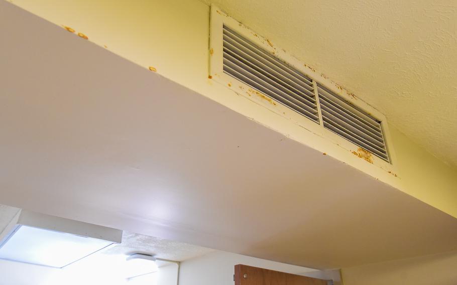 Mold grows on a vent in a barracks room in Fort Bragg’s Smoke Bomb Hill area, where Army leaders made the sudden decision recently to relocate almost 1,200 soldiers and shutter 17 barracks buildings.