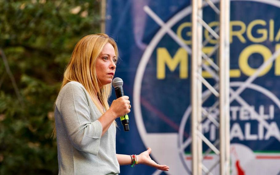 Giorgia Meloni speaks to voters during a campaign event in Ancona, Italy, Aug. 24, 2022.  Meloni, now prime minister, is expected to maintain strong relations with the U.S. and NATO.