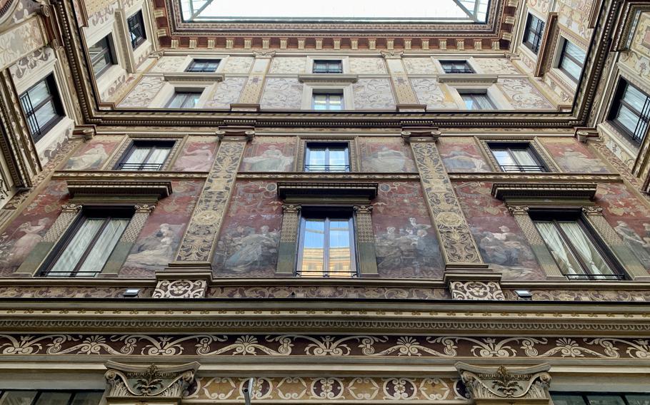 Galleria Sciarra, an Art Nouveau building a short walk away from Rome's Trevi Fountain, features frescoes painted by Giuseppe Cellini in 1887. 