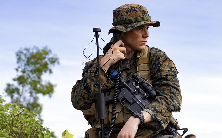 A radio operator with Marine Rotational Force-Southeast Asia takes part in last year's Keris Marine exercise in November 2022.