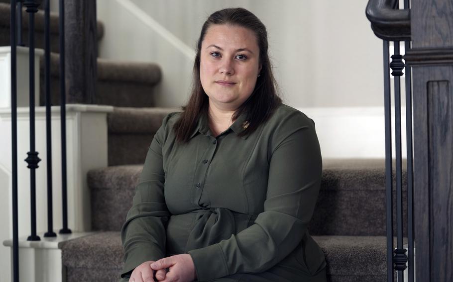 Jessica Bernardo poses for a photo at her home in the Dallas area, Thursday, May 18, 2023. More Texas women who were told they could not end pregnancies with fatal fetal anomalies or that endangered their health are challenging the state's restrictive abortion laws.