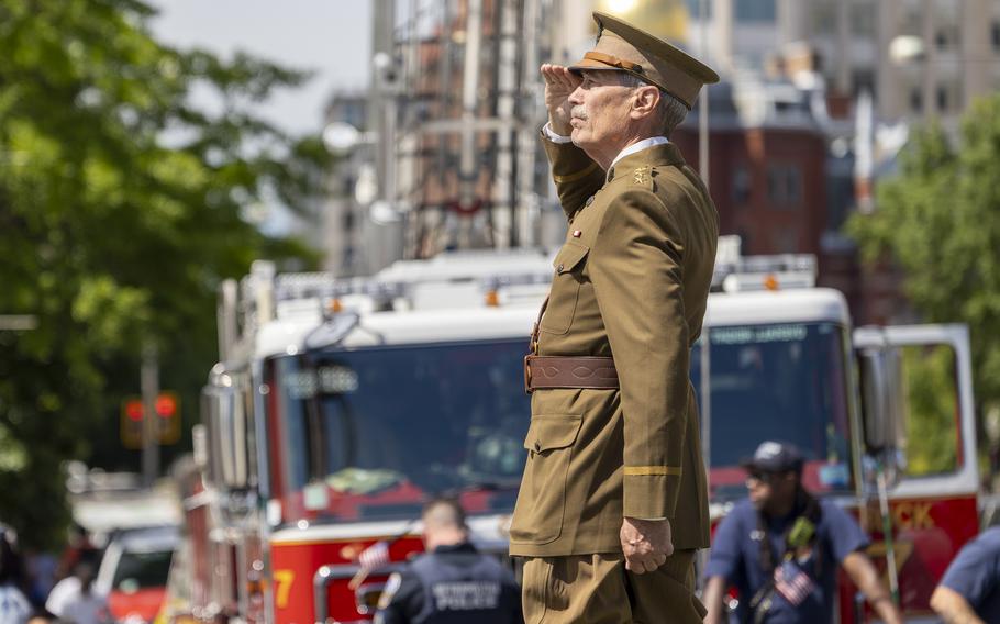 A man salutes.