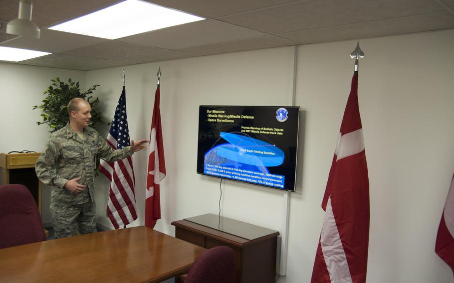 Maj. Chris Castle, the operations officer for the 12th Space Warning Squadron, chats matter-of-factly about the technical aspects of the BMEWS, about the mission, and about nuclear annihilation.