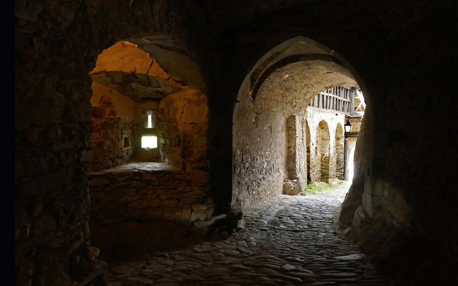 The cannon way, a tunnel cut out of the rock, runs from the outer bailey to Buerresheim Castle’s inner courtyard. The castle is one of the few in Germany that never were taken by an enemy.