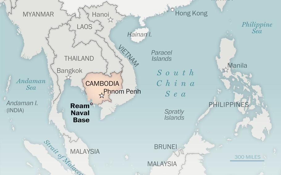 China’s military presence will be on the northern portion of Cambodia’s Ream Naval Base on the Gulf of Thailand.