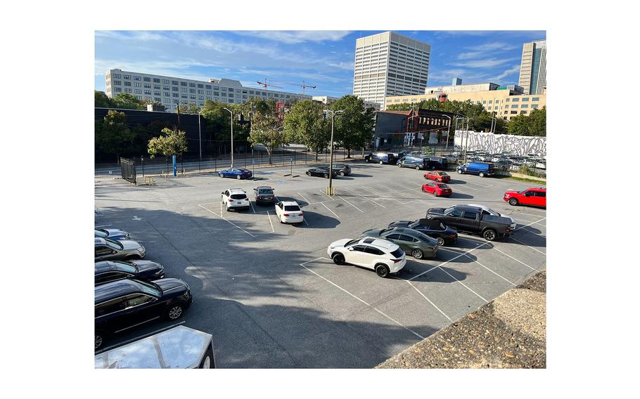 The parking lot on Forsyth Street which will be the site of shipping containers being used as housing units for the homeless.