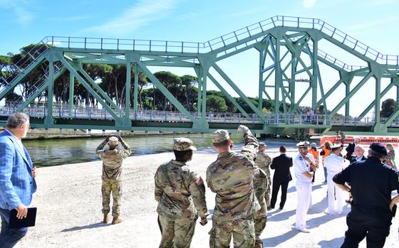 A $42 million project designed to supply U.S. military bases in Europe and Africa with ammunition and equipment includes a swing rail bridge spanning the Navicelli canal near the Port of Livorno in Italy. The 16th century waterway, adjacent to U.S. Army Garrison Italy's Camp Darby, was funded by the Medici family of Florence and connects the port with Pisa.