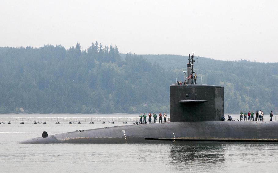 The Navy fired the blue crew commander of the USS Alabama, seen here returning to Naval Base Kitsap-Bangor, Wash., in 2017, for 'loss of confidence" on Sept. 22, 2023. 