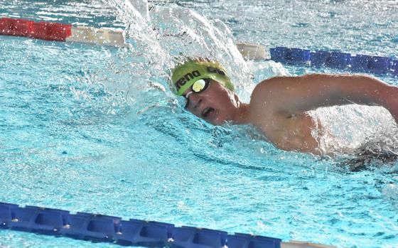 Kaiserslautern Kingfish Jacob Furqueron was indeed king of the pool at the European Forces Swim League Long Distance Championships, setting records in all three events he swam, including the boys 1,500-meter freestyle on Sunday, Nov. 27, 2022, in Lignano Sabbiadoro, Italy.
