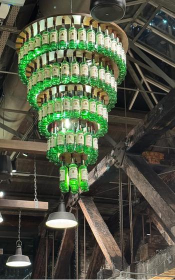 Light fixture made of Jameson whiskey bottles 