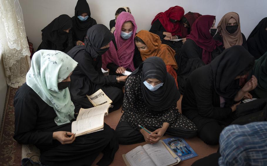 The students Masouda teaches attend classes for just a few hours on any day to reduce the chance of discovery by the Taliban, which promised but has not delivered a policy for girls of secondary-school age to be educated. 