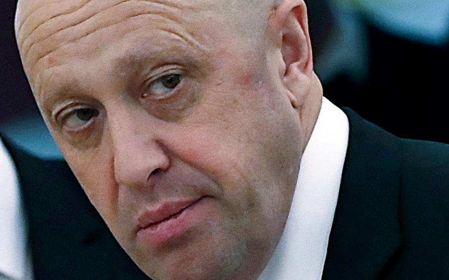 Russian businessman Yevgeny Prigozhin is shown prior to a meeting of Russian President Vladimir Putin and Chinese President Xi Jinping in the Kremlin in Moscow, Russia, on July 4, 2017. Prigozhin, the owner of the Russian private military company, Wagner, accused Russia’s defense minister and chief of general staff on Tuesday Feb. 21, 2023 of starving his fighters in Ukraine of ammunition, which he charged amounts to an attempt to “destroy” the force. 