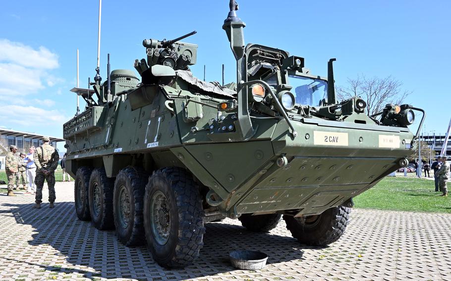 Daniel Driscoll is shown the inside of a Stryker.