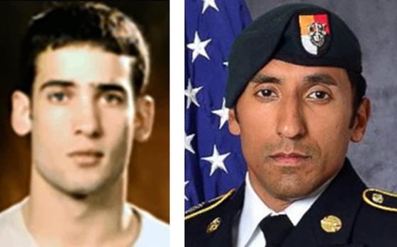 Chief Petty Officer Tony DeDolph, left, a member of the elite Navy SEAL Team 6, had his sentence in the 2017 death of Green Beret Staff Sgt. Logan Melgar, right, thrown out by a U.S. Navy-Marine Corps Court of Appeals on Tuesday, Nov. 15, 2022.