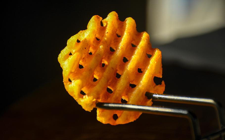 Waffle fries come with each sandwich at Benji’s Birdhouse, a restaurant in Ramstein-Miesenbach, Germany, whose specialty is Nashville hot chicken.