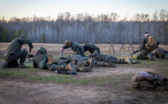 Marines zero their rifles in the Marine Corps Championships hosted by the Weapons Training Battalion at Marine Corps Base Quantico, Va., in April 2023.