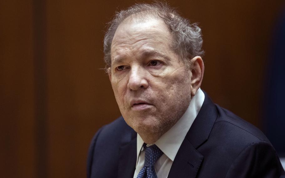 Former film producer Harvey Weinstein appears in court in Los Angeles, Oct. 4 2022. New York’s highest court has overturned Weinstein’s 2020 rape conviction and ordered a new trial. 