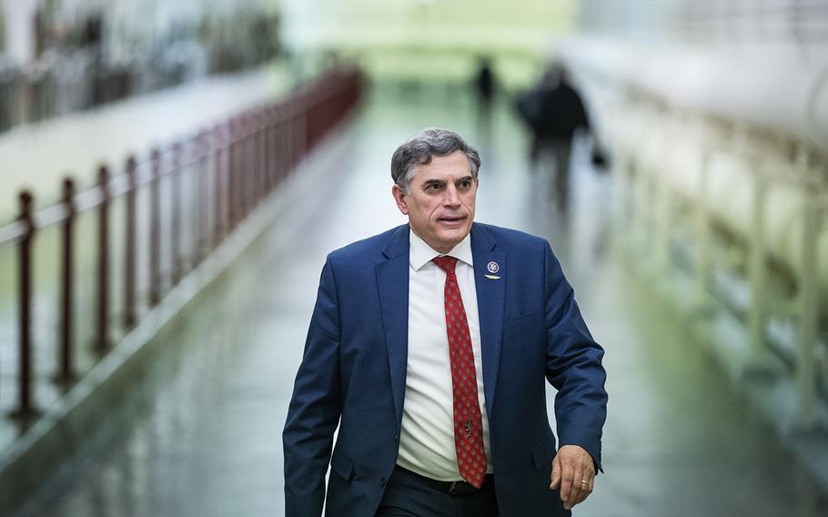 Rep. Andrew S. Clyde, R-Ga., walks off the House floor for a television interview on Capitol Hill on Jan. 10, 2023. 