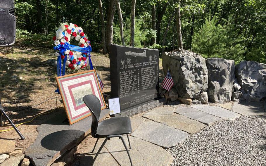 The B-17 crash memorial lists the names of the 25 servicemen killed when the plane crashed into Mt. Tom in Massachusetts on July 9, 1946.