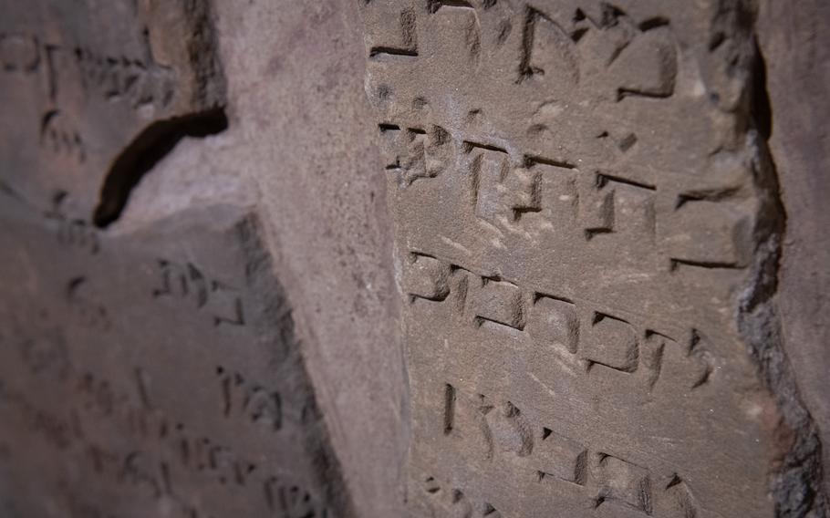 Fragments of centuries-old Hebrew inscriptions are on display at the Jewish Museum in the Rashi-House museum in Worms, Germany.