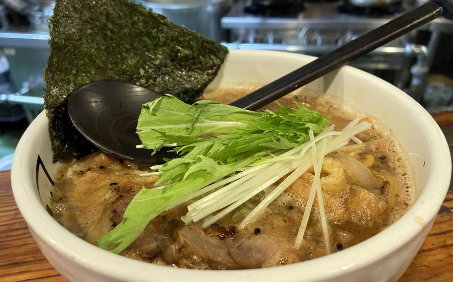 Red miso ramen from Hayate Maru in Okinawa's American Village.