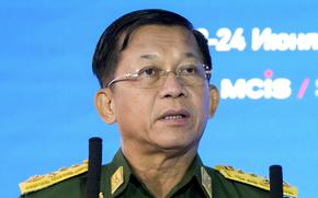 Commander-in-Chief of Myanmar's armed forces, Senior Gen. Min Aung Hlaing delivers his speech at the IX Moscow conference on international security in Moscow, Russia, June 23, 2021. Myanmar’s military-controlled government has enacted a new law on registration of political parties that will make it difficult for opposition groups to mount a serious challenge to army-backed candidates in a general election set to take place later this year.