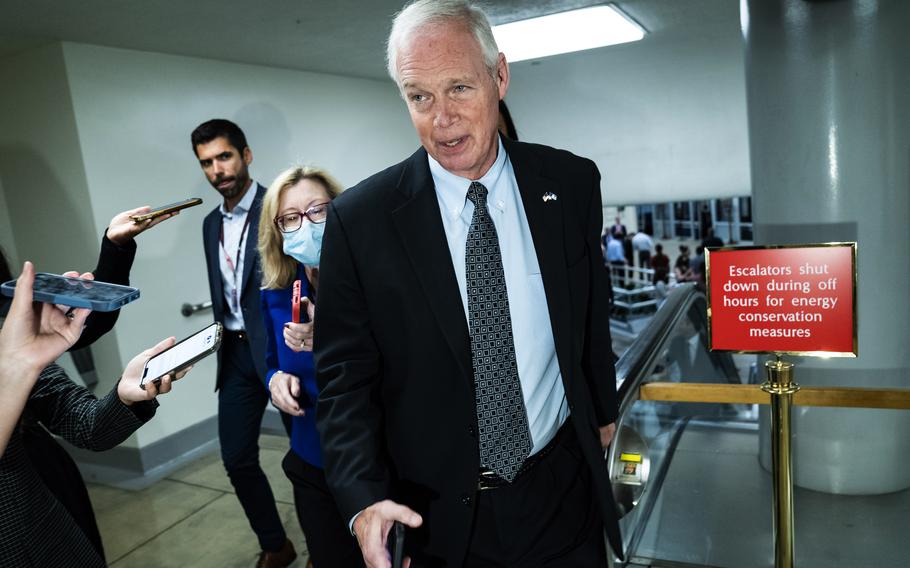 Sen. Ron Johnson (R-Wis.) walks to a vote on Capitol Hill on Sept. 8, 2022.