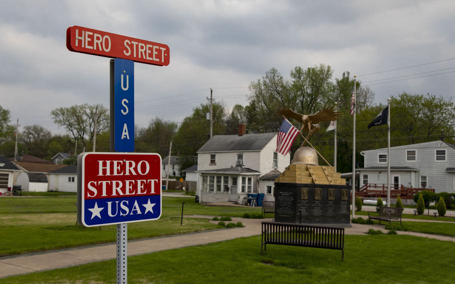 A sign marks Hero Street in Silvis, Ill.