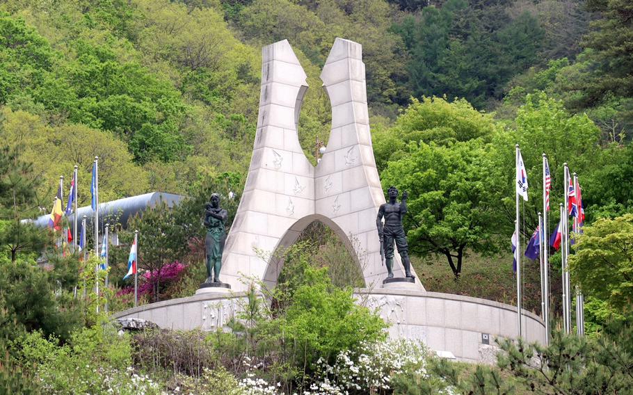 A memorial dedicated to troops killed in the Korean War sits roughly seven miles from the border with North Korea in Hwacheon County, South Korea.