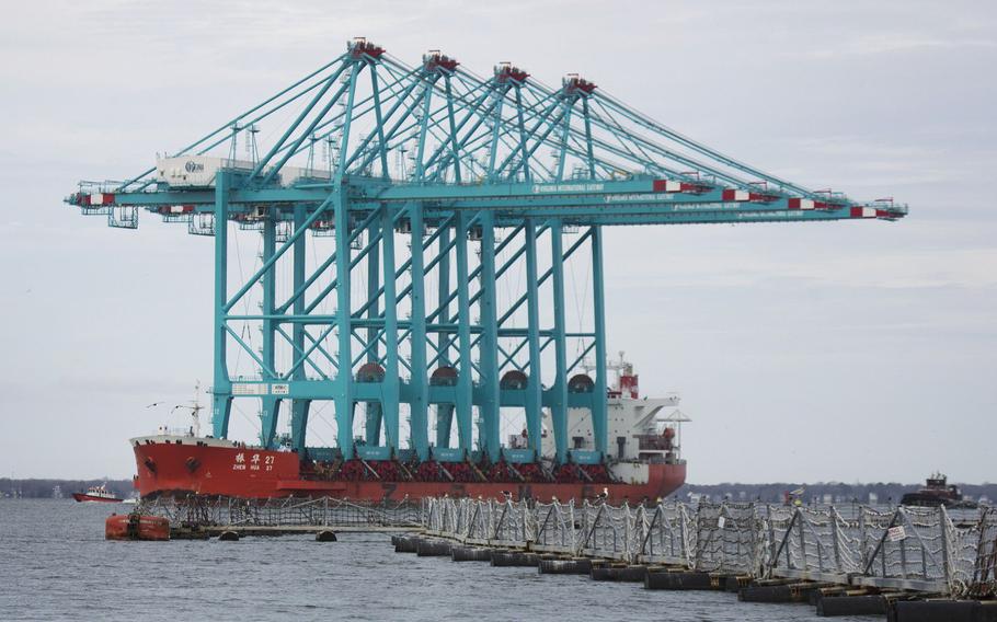 Four fully-assembled, 170-foot tall ship-to-shore cranes could be seen on the Elizabeth River today Jan. 7, 2019. The Port of Virginia approved the spending of $44.8 million that covered the crane costs, each weighing about 1,800 tons, delivered to Virginia International Gateway, one of the ports largest container terminals. They were built by Shanghai-based Zhenhua Heavy Industries Co., or ZPMC. Once installed, the cranes will be the largest on the East Coast, according to port spokesman Joe Harris