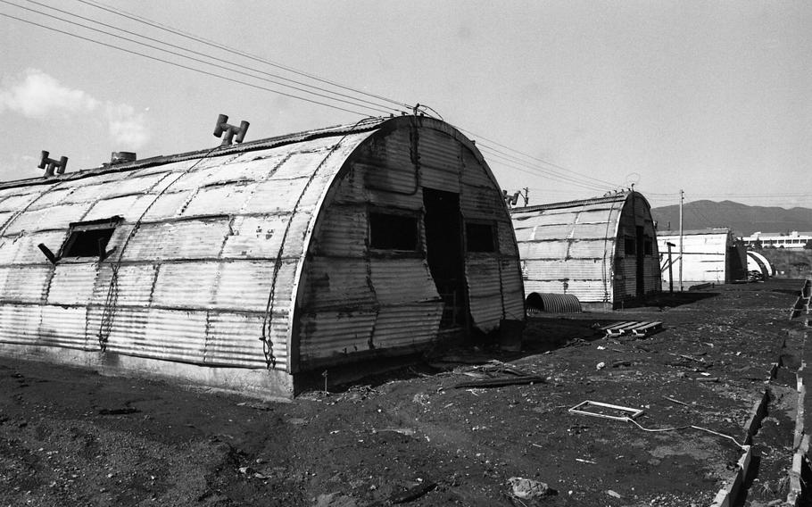 Burned out huts.