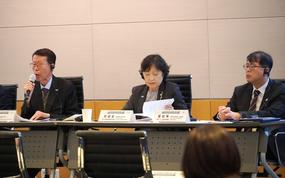 Experts xxxx at xx in Seoul, South Korea, April 26, 2024. From left to right: Kim Tae-Hoon, president of the People for Successful Korean Reunification; Lee Keumsoon, senior research fellow at the Korean Institute for National Unification; and Yoon Sanguk, director general for human rights policy at the Ministry of Unification.