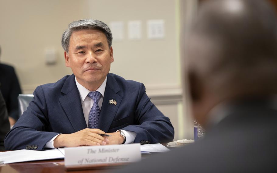 Secretary of Defense Lloyd Austin hosts South Korean Minister of National Defense Lee Jong-sup for talks at the Pentagon in Washington, D.C., July 29, 2022.