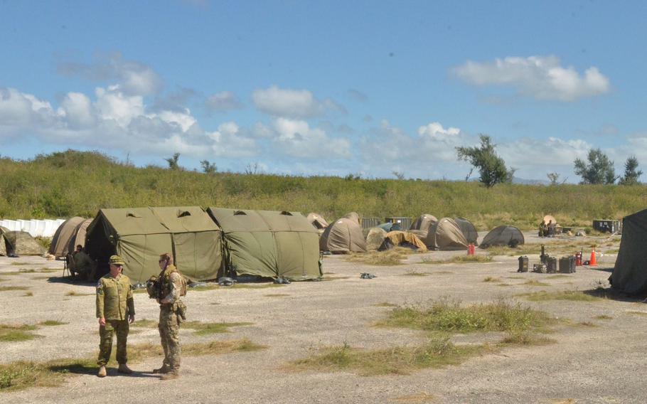 U.S. forces camped on decaying tarmac on Tinian during the COPE North airpower drills Feb. 18, 2020.