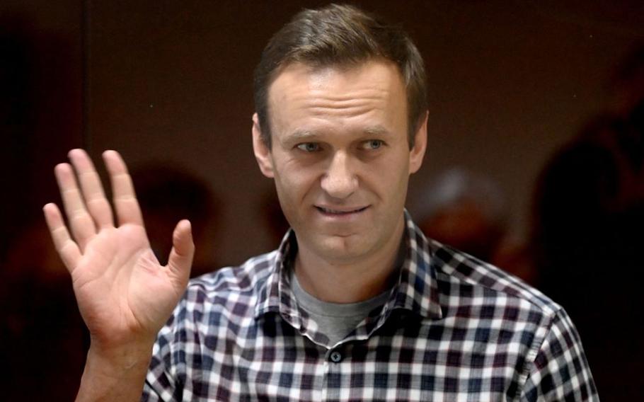 Alexei Navalny during a court hearing at the Babushkinsky district court in Moscow on Feb. 20, 2021. 