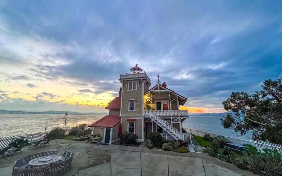 The East Brother Light Station at dusk. 