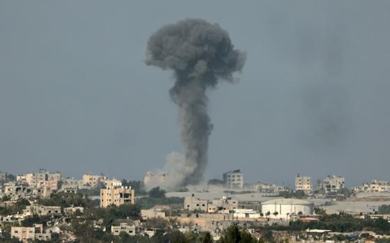 *EDITORS NOTE: Graphic content.* A picture taken from the southern Israeli city of Sderot on Oct. 20, 2023, shows smoke ascending over the northern Gaza Strip following an Israeli strike, amid the ongoing battles between Israel and the Palestinian group Hamas. Thousands of people, both Israeli and Palestinians have died since Oct. 7, 2023, after Palestinian Hamas militants based in the Gaza Strip, entered southern Israel in a surprise attack leading Israel to declare war on Hamas in Gaza on Oct. 8. (Jack Guez/AFP via Getty Images/TNS)