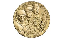 A bronze duplicate of the front image of the Congressional Gold Medal awarded to the Montford Point Marines in 2011 and presented in 2012. (U.S. Mint)
