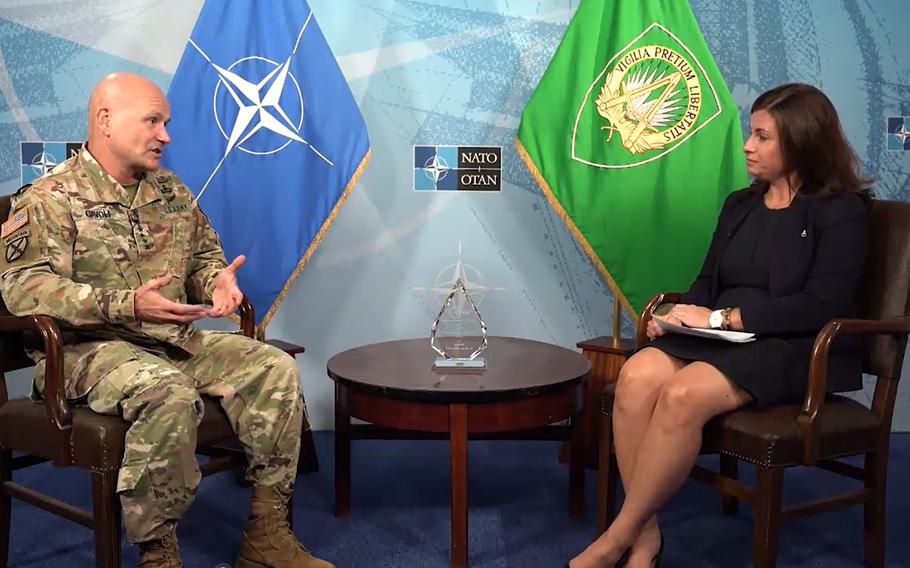 Gen. Christopher Cavoli, NATO's supreme allied commander in Europe, talks with Catherine Sendak of the Center for European Policy Analysis on Sept. 27, 2023. Speaking from his headquarters in Belgium, Cavoli shared lessons that the Russia-Ukraine war has taught allies. He highlighted Ukraine's innovative use of drones.
