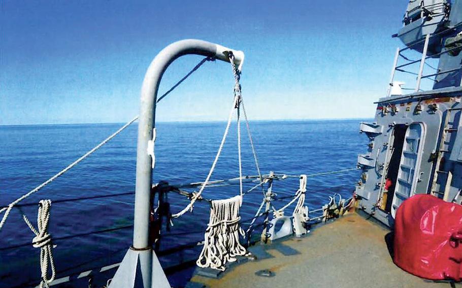 A possible location where Seaman Recruit David Spearman fell overboard is shown within a Naval Criminal Investigative Service report on his death. The location is on the starboard side of USS Arleigh Burke's forecastle. Spearman died Aug. 1, 2022 in the Baltic Sea. No one on the ship reported seeing where Spearman fell.