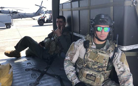 Anthony Ligouri, a general engineer and program manager based in the Air Force Research Laboratory, or AFRL’s, Center for Rapid Innovation, and teammate Capt. (then-Lt.) Hayk Azatyan prepare for a search-and-rescue immersion exercise with the 920th Rescue Wing, Air Force Reserve Command at Patrick Space Force Base, Fla., in summer 2020. The exercise called for Ligouri and Azatyan, who represented Wright-Patterson Air Force Base in the 2019 AFRL Commander’s Challenge competition, to play the roles of “downed pilots” from a helicopter to better understand the challenges of maritime combat search-and-rescue procedures. Five years after first contributing to the AFRL Commander’s Challenge as a participant, Ligouri now serves as the program manager for this year’s event. (Courtesy photo / Bon Strout)