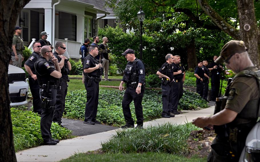 Heavy law enforcement presence has remained outside of the homes of Supreme Court justices following the overturning of Roe v. Wade. 