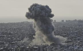 Smoke rises following an Israeli airstrike on Dahiyeh in the southern suburb of Beirut, Lebanon, Sunday, April 27, 2025. (AP Photo/Bilal Hussein)