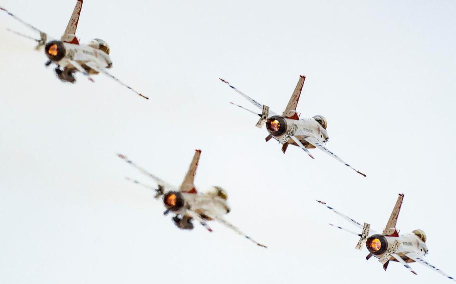 The Air Force Thunderbirds conduct winter training at Naval Air Facility El Centro.