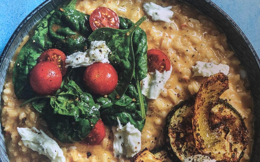 The photo on Hello Fresh’s recipe card for the antipasti bowl with mozzarella cheese, with risotto, spinach and red peppers, shows what the dish should look like.