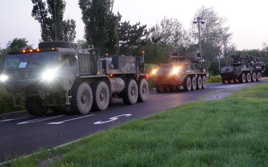 U.S. soldiers stop at the Romanian border in June 2019. The U.S. is now part of a European project that aims to speed up the movement of military forces across the Continent, the Dutch defense ministry said Dec. 14, 2021.