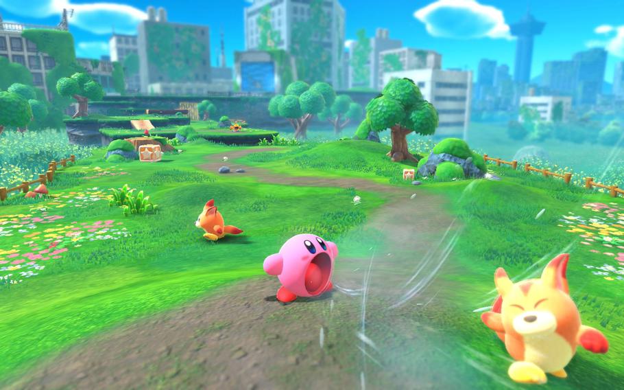 In “mouthful mode,” Kirby partially consumes inanimate objects to take on their attributes.