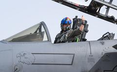 A U.S. Air Force F-15E Strike Eagle pilot prepares for takeoff April 6, 2022, at Andravida Air Base, Greece. Eligible fighter pilots can earn up to $200,000 in upfront bonus payments if they elect to stay on active-duty for eight to 12 more years.