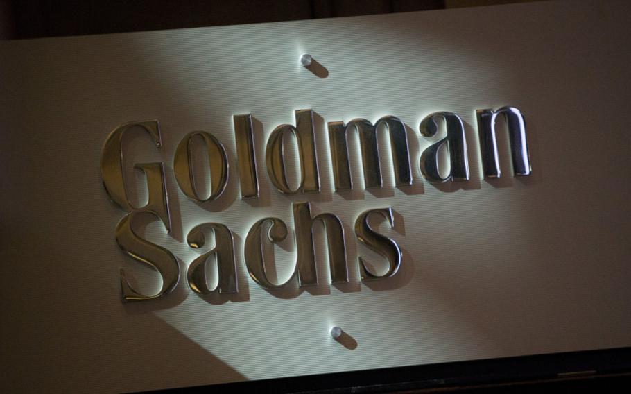 The Goldman Sachs logo at the company's booth on the floor of the New York Stock Exchange in New York on July 19, 2013. MUST CREDIT: Bloomberg photo by Scott Eells.