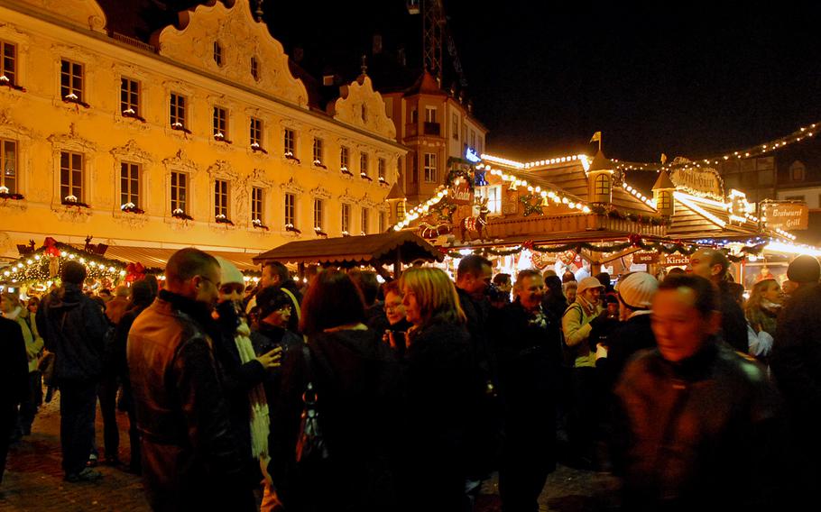 Wuerzburg's ornate Falkenhaus makes a wonderful backdrop for the city's annual Christmas market. Bavaria announced Nov. 19, 2021, that it is canceling all Christmas markets in the state.